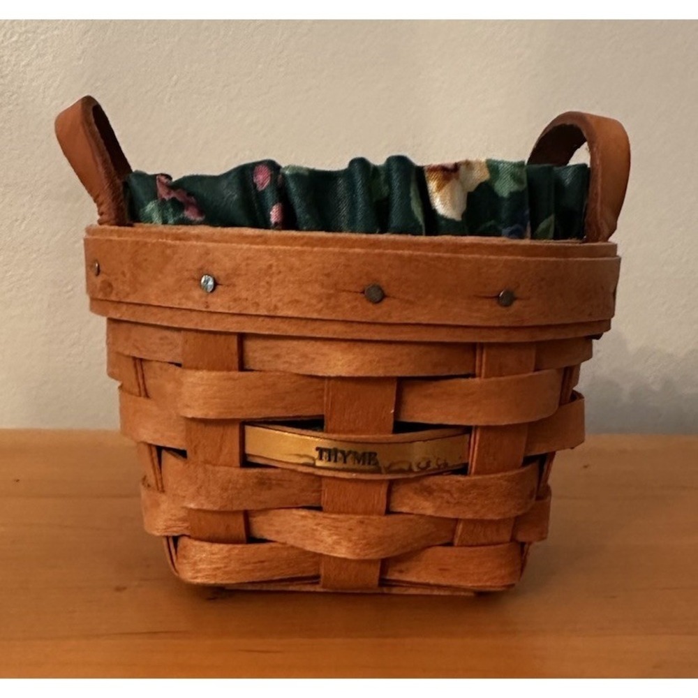 Longaberger Thyme Basket With Green Liner And Liner